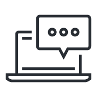 Laptop icon, chat bubble with three ellipses in it